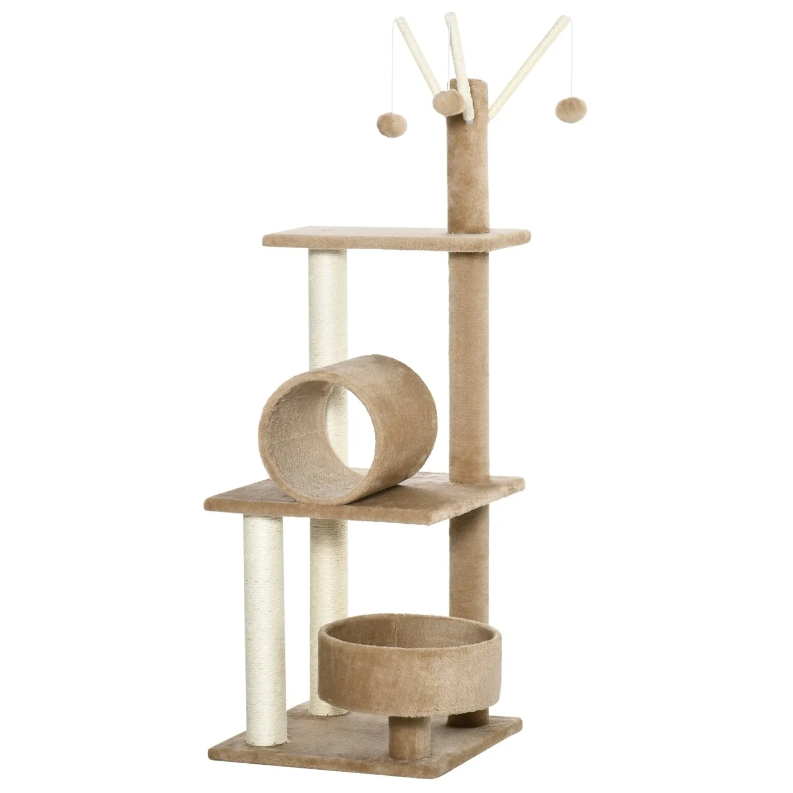 121cm Cat Tree Tower Kitten Activity Center Scratching Post with Bed Tunnel Perch Interactive Ball Toy Brown