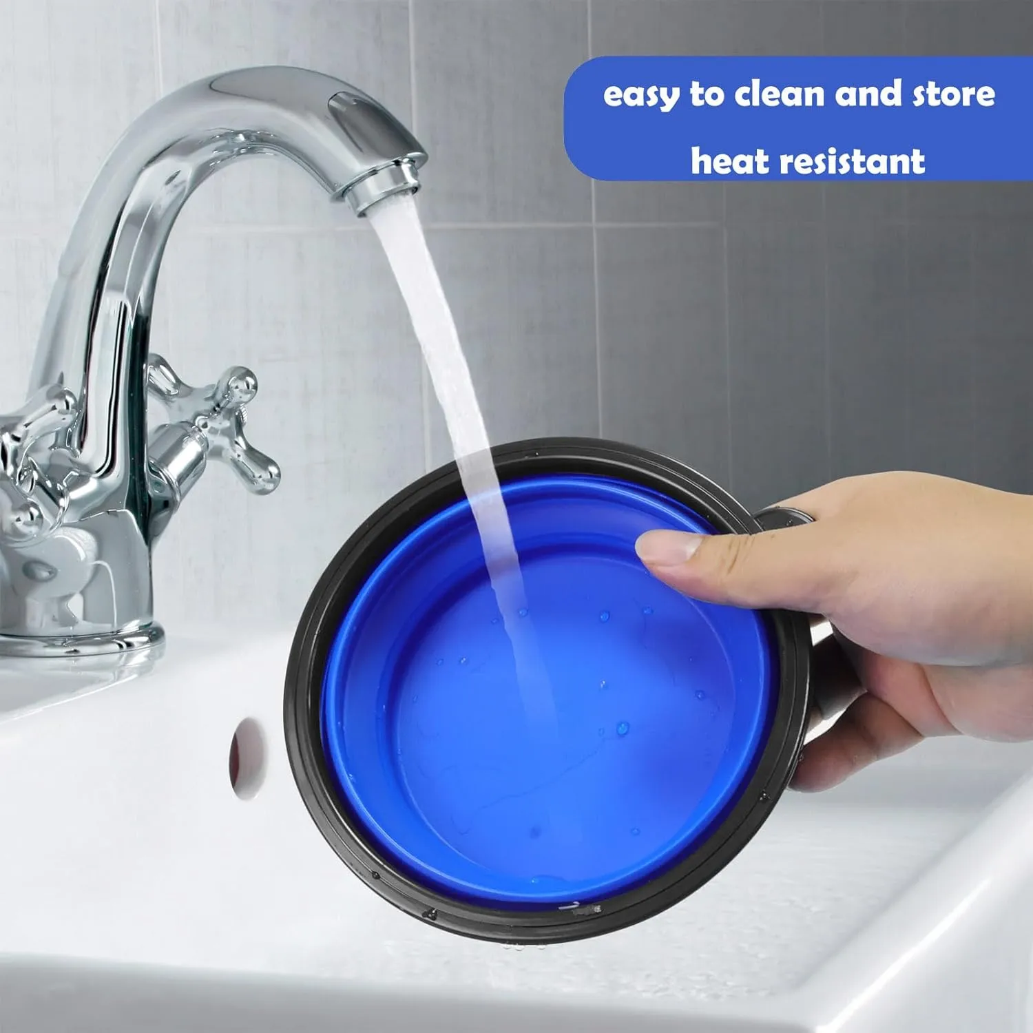 2 Pack Collapsible Dog Bowl Travel Portable Pet Bowls [20oz,600ml],Expandable Foldable Food Water Feeding Dishes for Traveling Hiking Walking,with Carabiners [Green,Blue]