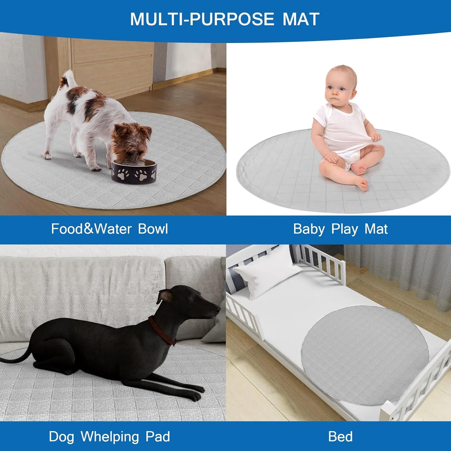2 Pack Washable Pee Pads for Dogs 36", Washable Round Whelping Pads, Puppy Training Pads with Non-Slip Back for Playpen/Crate, Dog Housebreaking Absorption Pad, Grey
