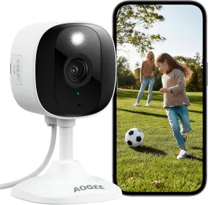 2K Security Camera Outdoor-2.4Ghz WiFi Indoor Camera with Phone App for Baby/Pet/Dog Monitoring, Color Night Vision with Motion Alert, 24/7 SD Recordings, Works with Alexa/Google Home, C1-White