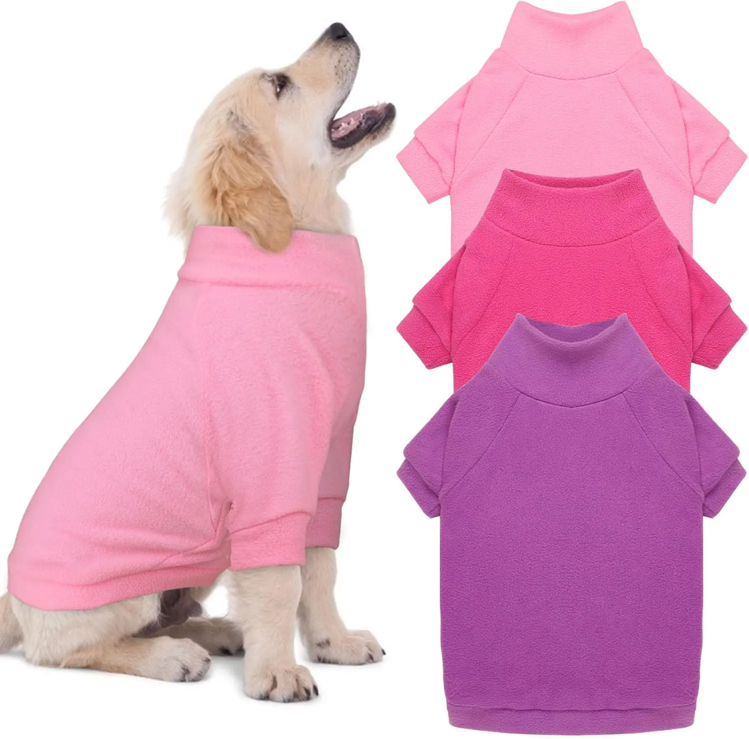 3 Pack Pet Sweaters for Small Dogs, Fleece Turtleneck Soft Warm Dog Sweatshirt Puppy Sweater Boy Girl (Pink Hotpink Purple,S)