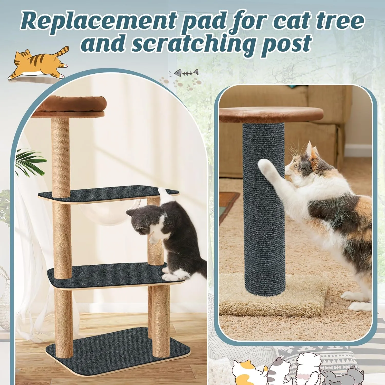 39.3''x14.6'' Trimmable Cat Scratch Furniture Protector - Climbing Self-Adhesive Cat Scratching Pad Mat, Couch Protector from Claws for Scratch Post Cat Tree Shelves Wall, Dark Gray