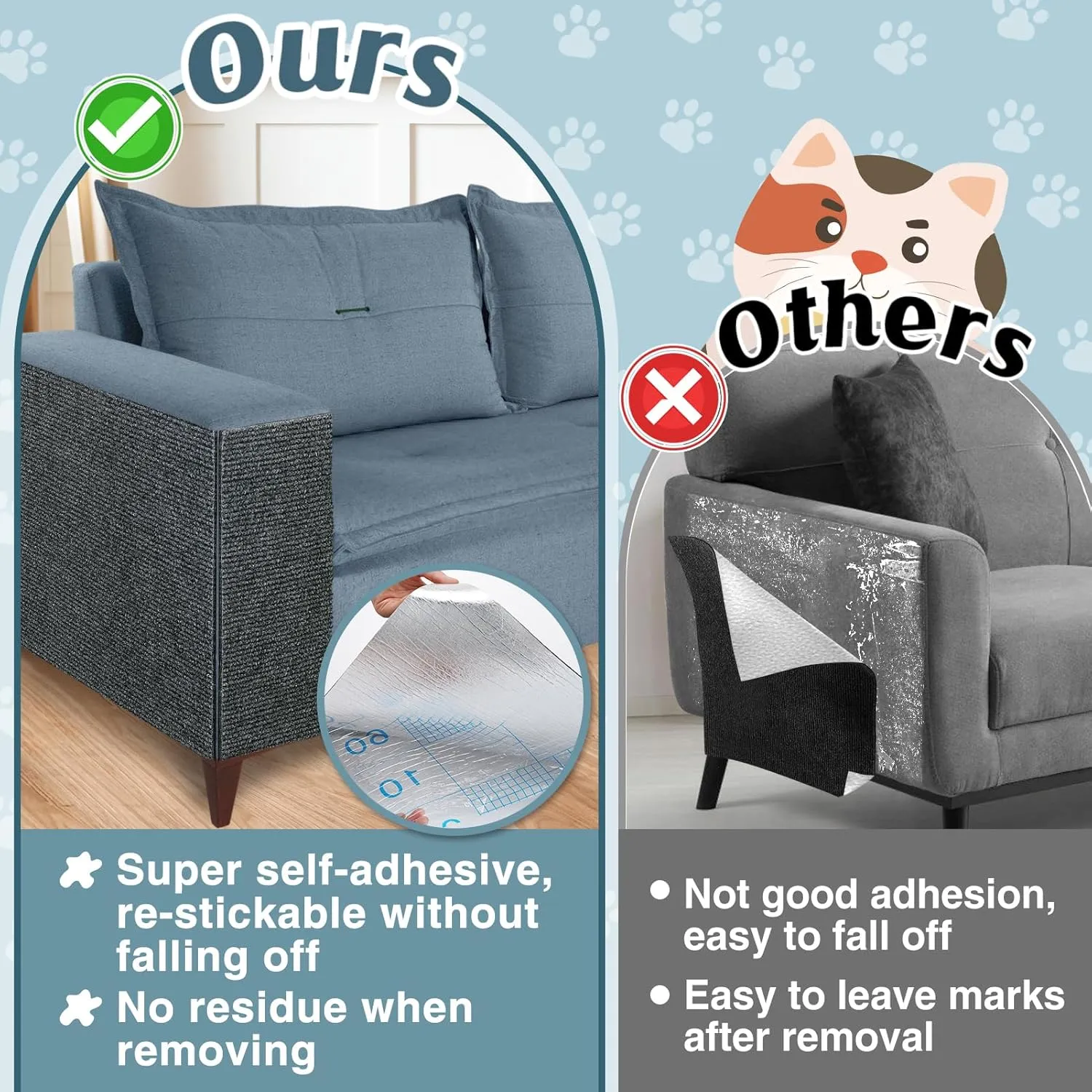 39.3''x14.6'' Trimmable Cat Scratch Furniture Protector - Climbing Self-Adhesive Cat Scratching Pad Mat, Couch Protector from Claws for Scratch Post Cat Tree Shelves Wall, Dark Gray