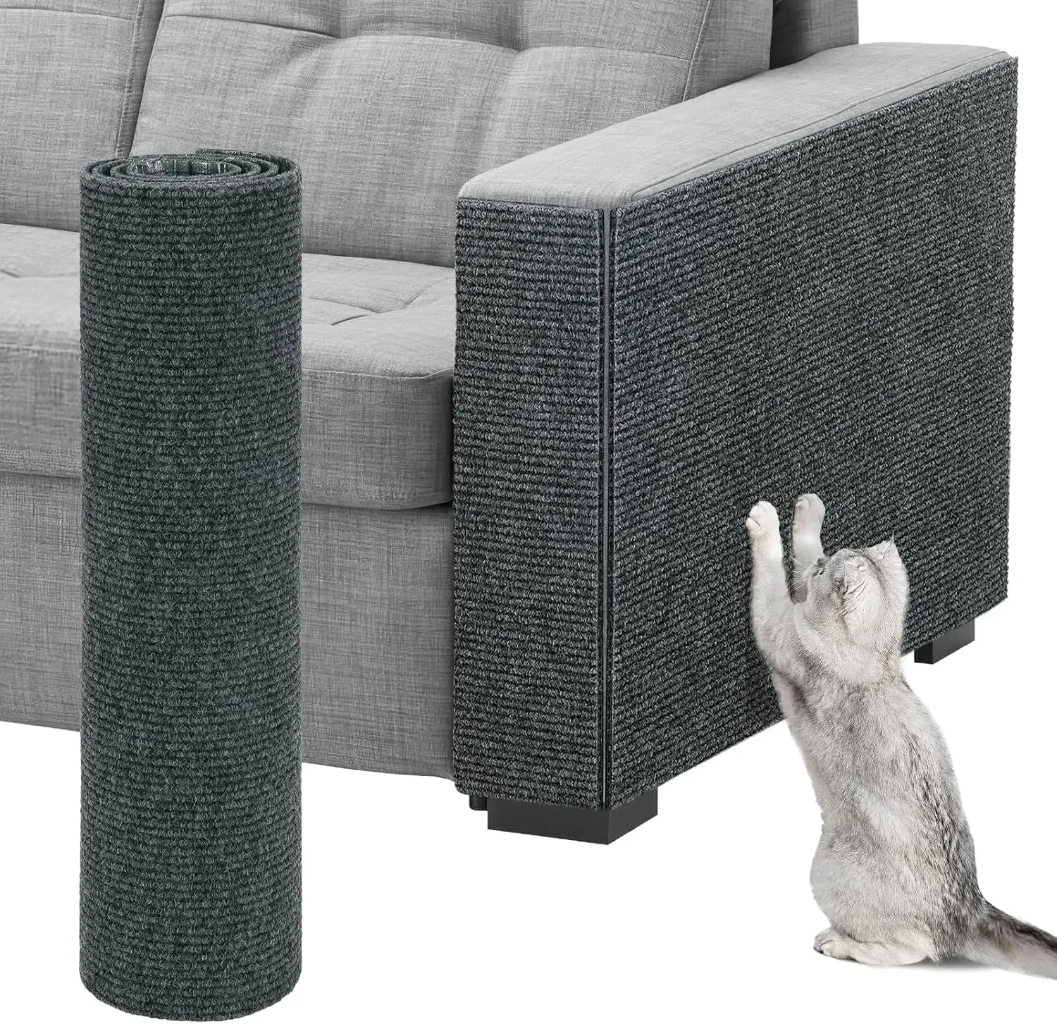 39.3''x14.6'' Trimmable Cat Scratch Furniture Protector - Climbing Self-Adhesive Cat Scratching Pad Mat, Couch Protector from Claws for Scratch Post Cat Tree Shelves Wall, Dark Gray