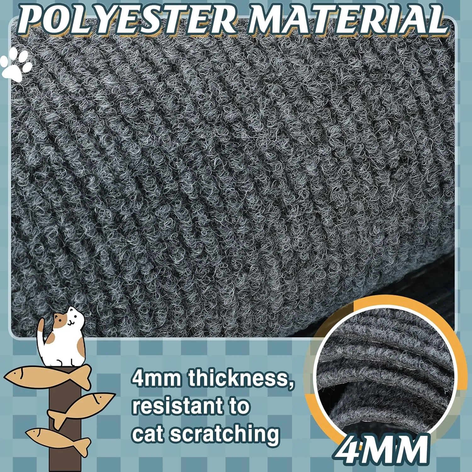39.3''x14.6'' Trimmable Cat Scratch Furniture Protector - Climbing Self-Adhesive Cat Scratching Pad Mat, Couch Protector from Claws for Scratch Post Cat Tree Shelves Wall, Dark Gray