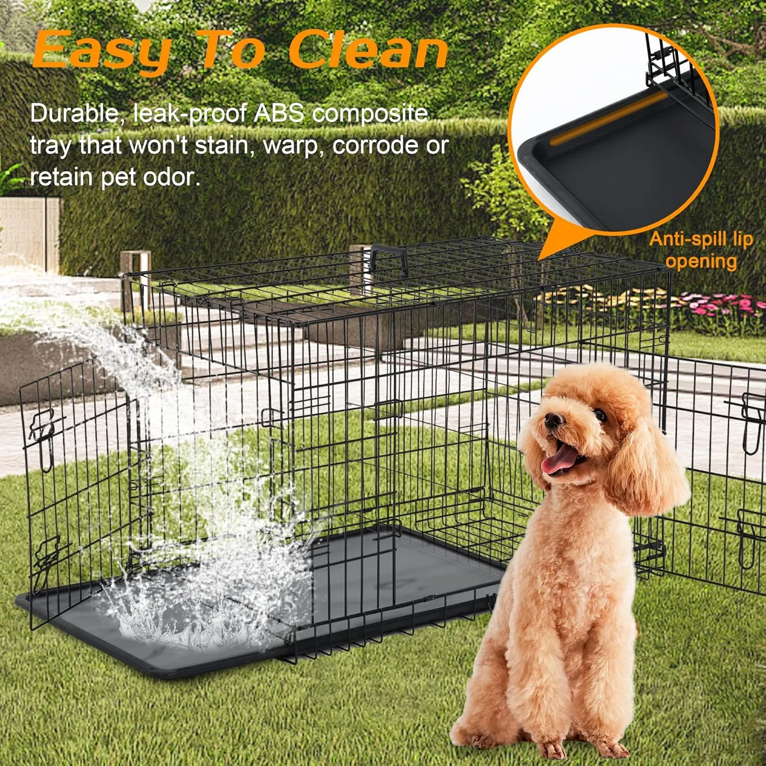 42 Inch Dog Crate Dog Cage for Large Dogs Folding Mental Wire Dog Kennel Outdoor and Indoor with Double-Door Divider Panel Removable Tray and Handle