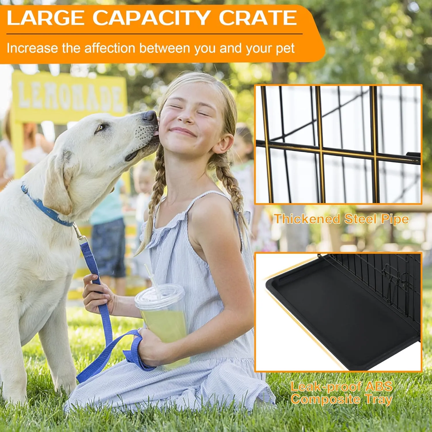 42 Inch Dog Crate Dog Cage for Large Dogs Folding Mental Wire Dog Kennel Outdoor and Indoor with Double-Door Divider Panel Removable Tray and Handle