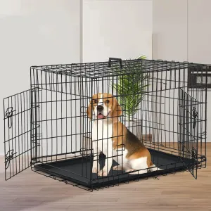 42 Inch Dog Crate Dog Cage for Large Dogs Folding Mental Wire Dog Kennel Outdoor and Indoor with Double-Door Divider Panel Removable Tray and Handle