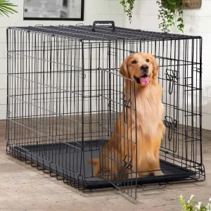 42 Inch Medium Dog Crate - Durable Foldable Kennel With Double Door, Leak-Proof Removable Tray, Handle for Shop/Home/Outdoor/Indoor Use - Metal XL Puppy Crate