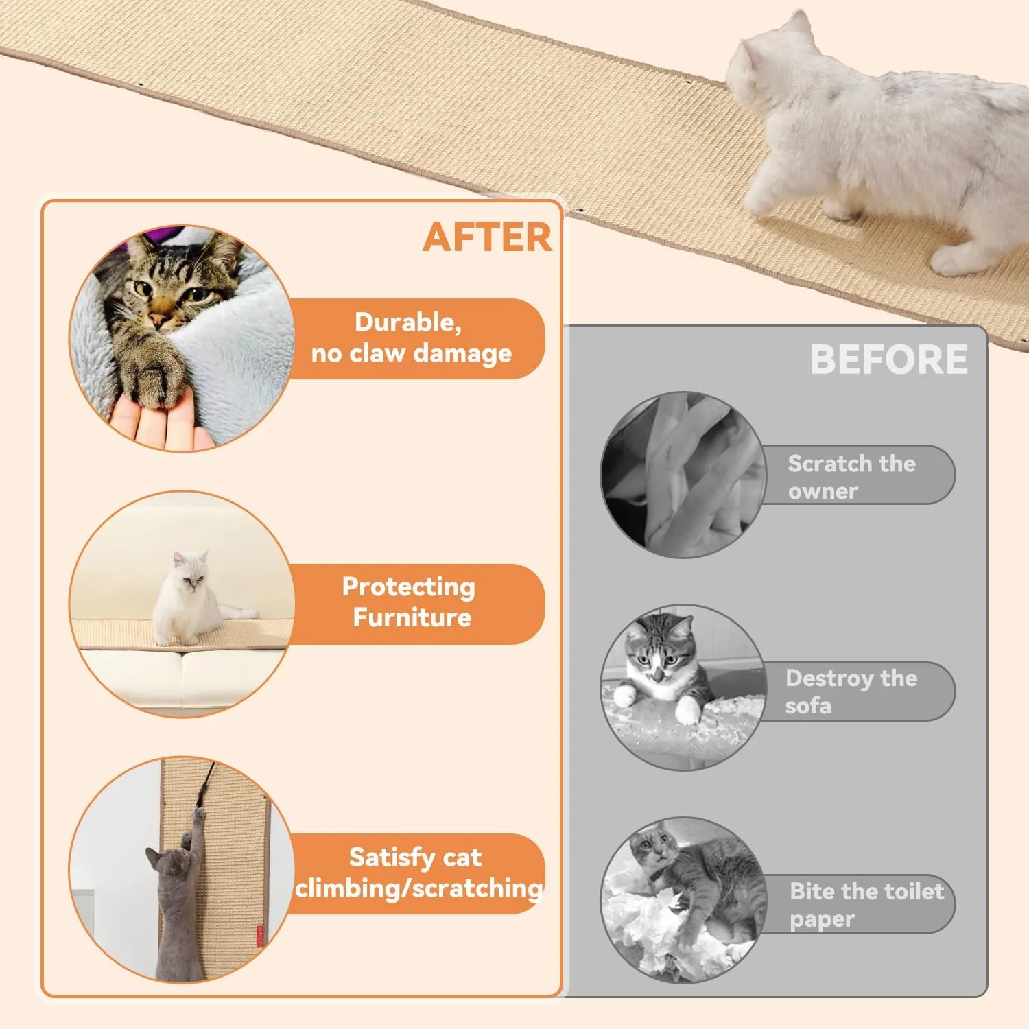 66.93x13.38x0.32 inch Thickened Cat Wall Scratcher Carpet, Cat Climbing Wall, Durable Cat Wall Furniture, Tall Cat Scratching Post, Wall Scratchers for Indoor Cats, Couch Sofa Protector (Brown)