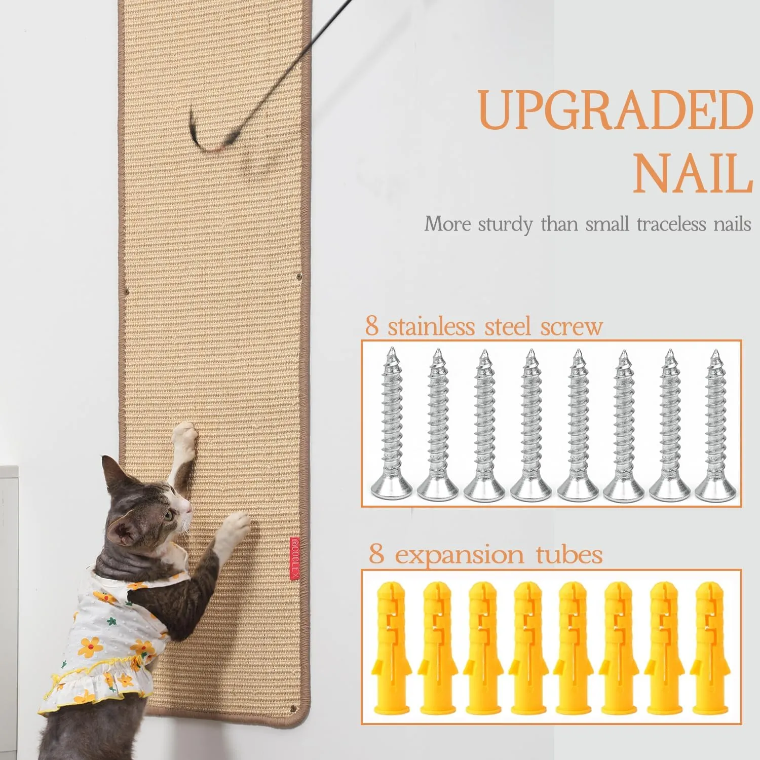 66.93x13.38x0.32 inch Thickened Cat Wall Scratcher Carpet, Cat Climbing Wall, Durable Cat Wall Furniture, Tall Cat Scratching Post, Wall Scratchers for Indoor Cats, Couch Sofa Protector (Brown)