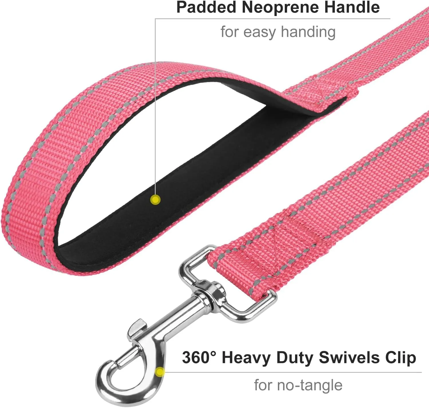 6FT Reflective Nylon Dog Leash with Soft Padded Handle for Walking, Running and Training, Supports Small Medium and Large Dogs (Neon Pink, 3/4Inch Wide)