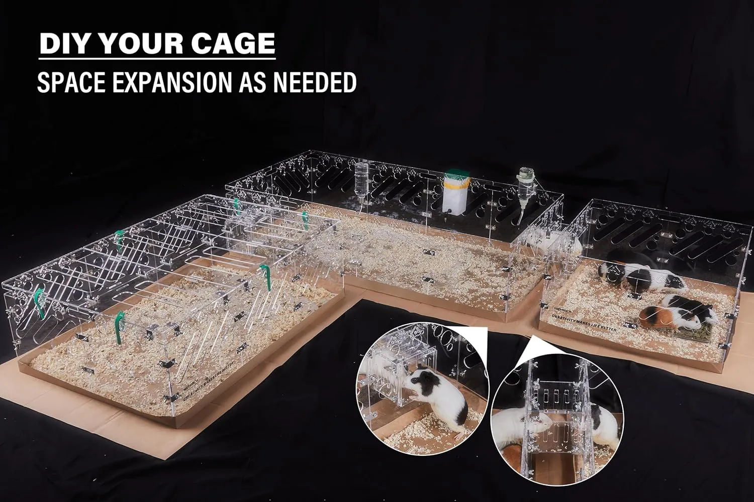 Acrylic Guinea Pig Cages - 3x2ft Small Animal Cage | DIY Extendable | Easy-to-Clean Disposable Bottom (Without Lid)