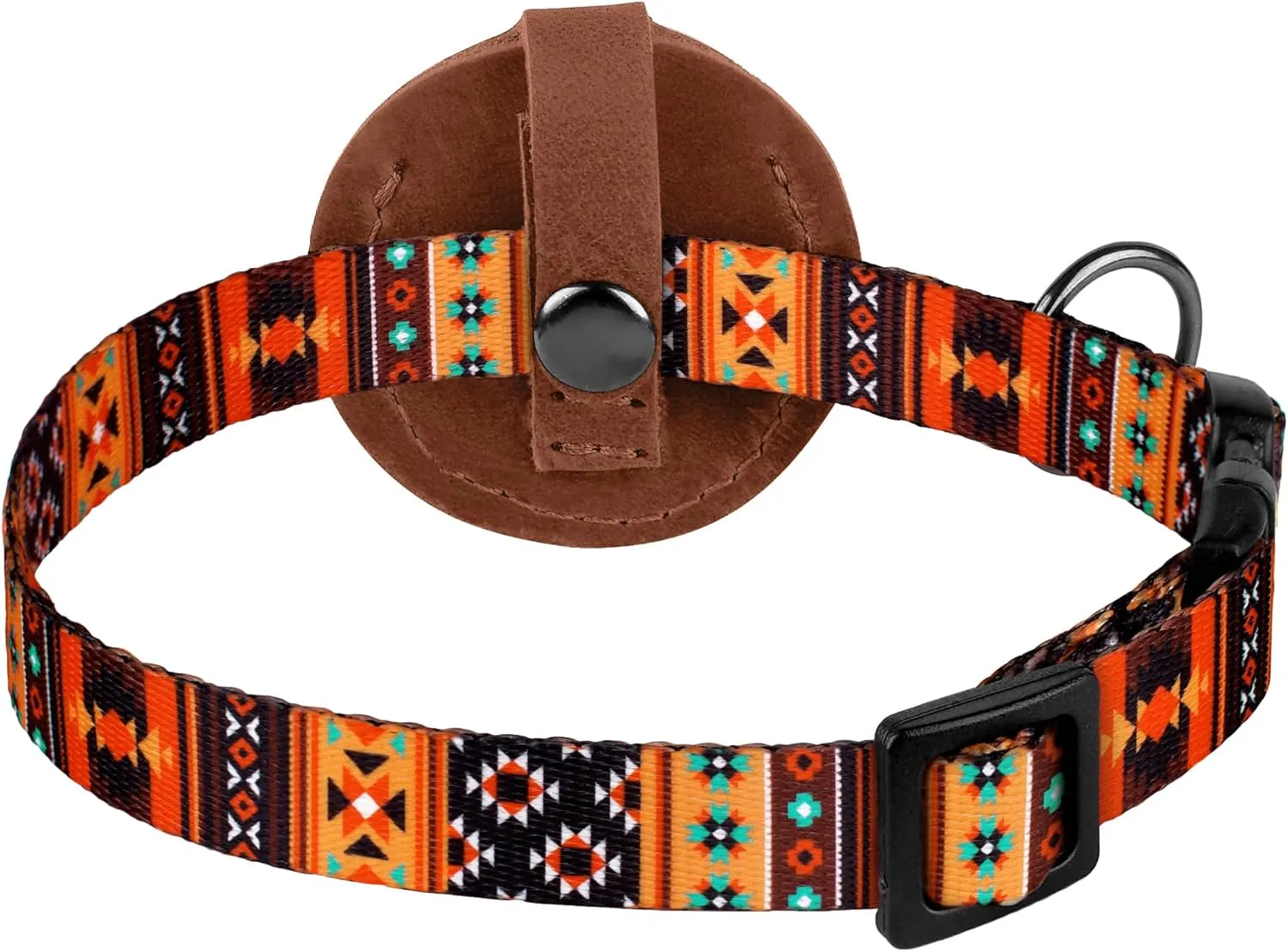 Airtag Cat Collar with Bell - Non Breakaway Soft Pet Collar with Leather Air Tag Holder - Adjustable GPS Anti-Lost Collars for Girl Boy Cats Kitten Puppies, Lightweight and Patterned (Tribal Orange)