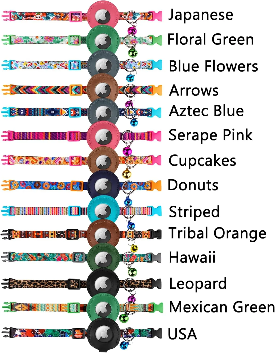 Airtag Cat Collar with Bell - Non Breakaway Soft Pet Collar with Leather Air Tag Holder - Adjustable GPS Anti-Lost Collars for Girl Boy Cats Kitten Puppies, Lightweight and Patterned (Tribal Orange)