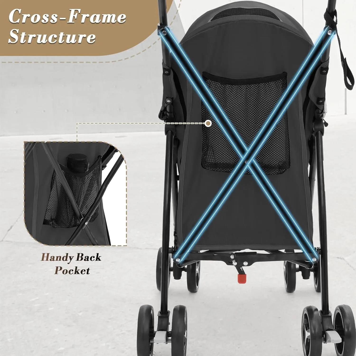 Athena Collection 4 Wheels Pet Stroller, Dog Stroller for Medium Dogs 22 Lbs Puppy Stroller Cat Pet Cart Pet Gear with Back Pocket, Sun Shade, Black