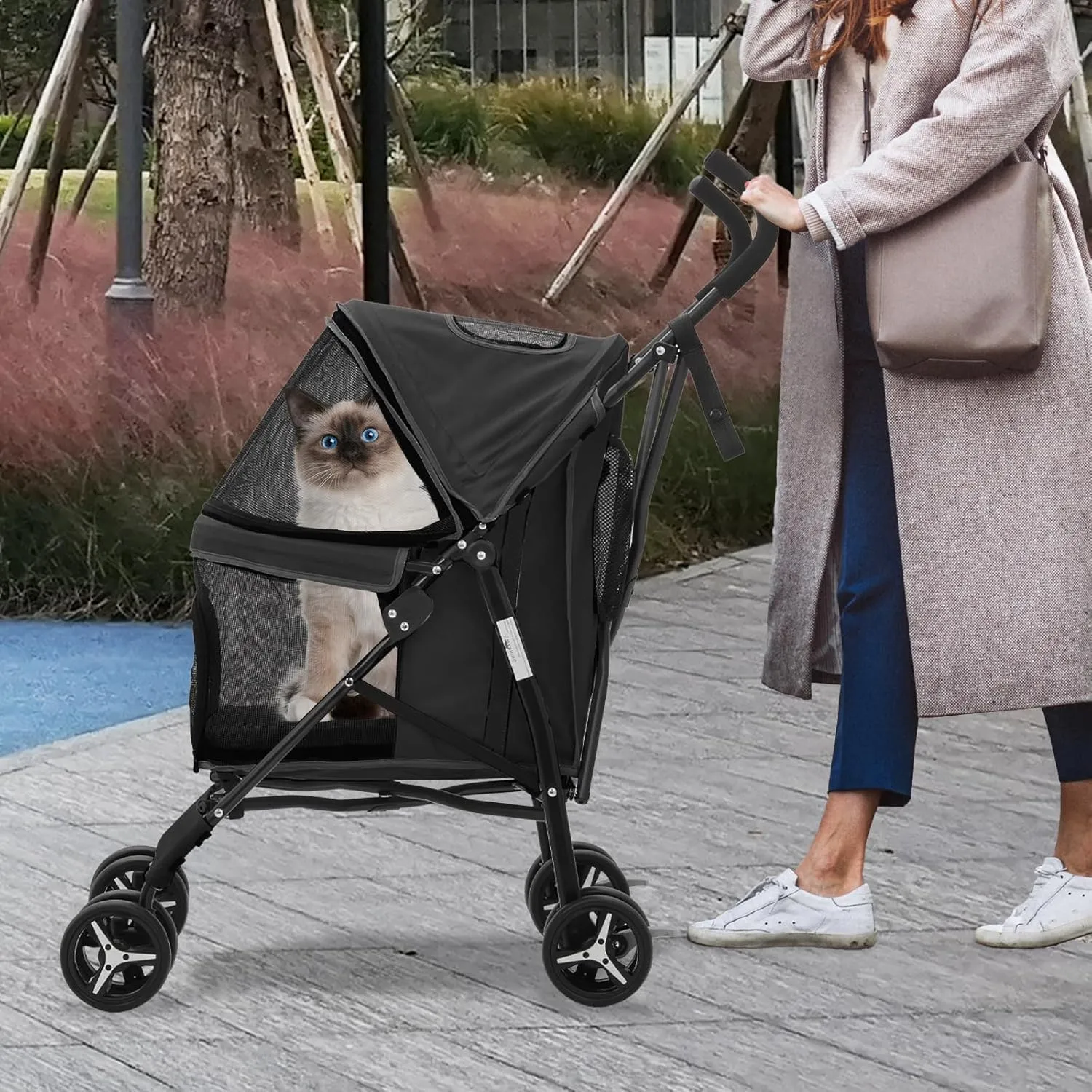 Athena Collection 4 Wheels Pet Stroller, Dog Stroller for Medium Dogs 22 Lbs Puppy Stroller Cat Pet Cart Pet Gear with Back Pocket, Sun Shade, Black