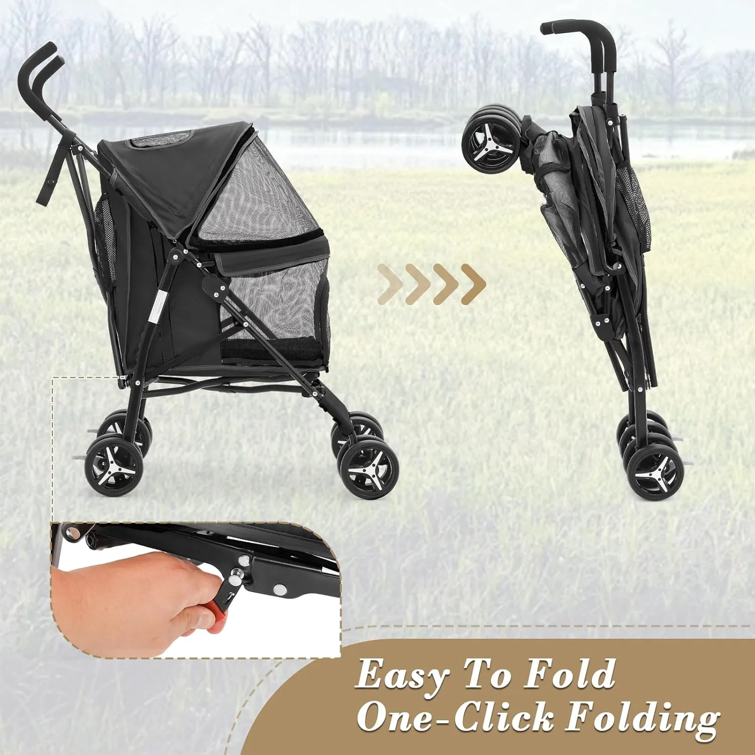 Athena Collection 4 Wheels Pet Stroller, Dog Stroller for Medium Dogs 22 Lbs Puppy Stroller Cat Pet Cart Pet Gear with Back Pocket, Sun Shade, Black