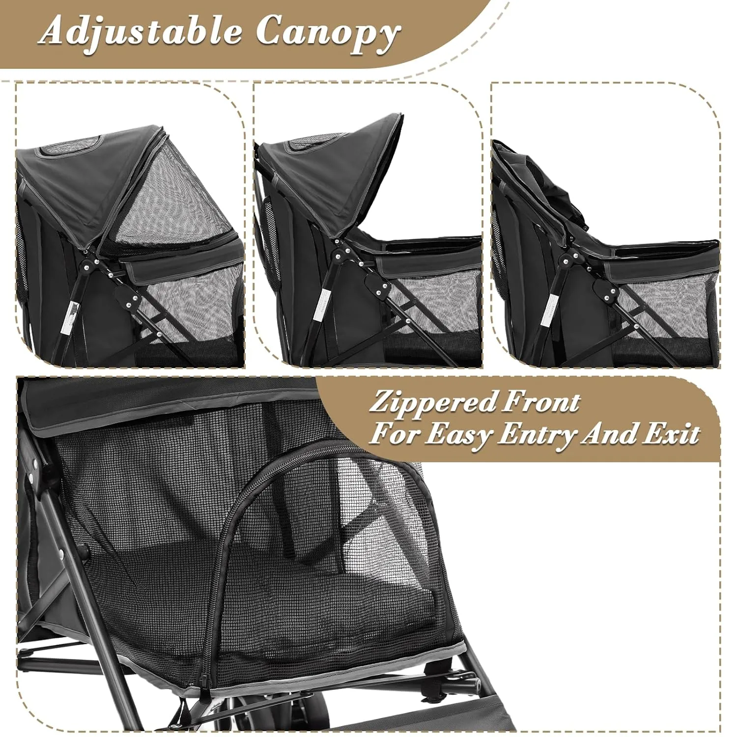 Athena Collection 4 Wheels Pet Stroller, Dog Stroller for Medium Dogs 22 Lbs Puppy Stroller Cat Pet Cart Pet Gear with Back Pocket, Sun Shade, Black
