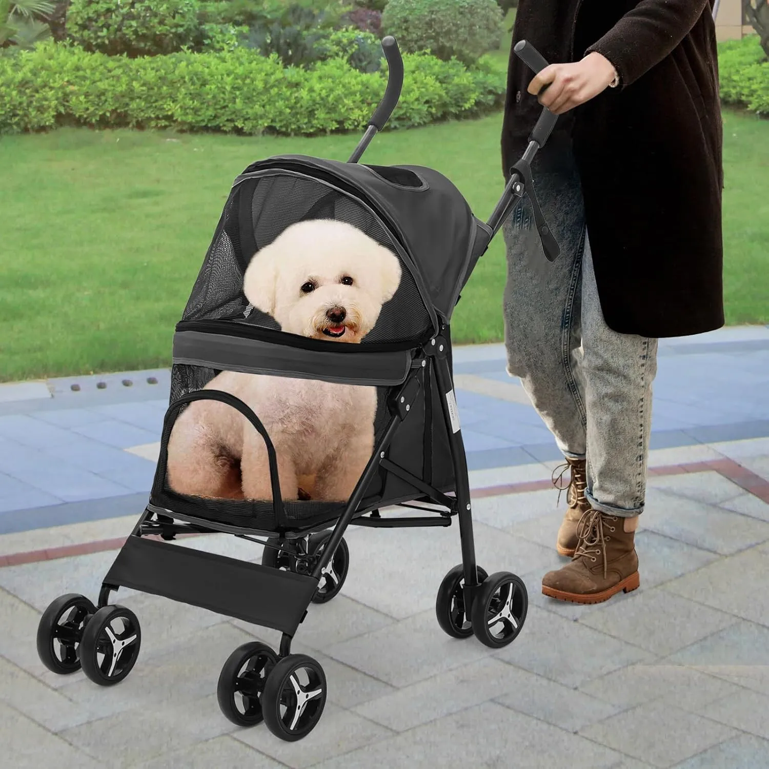 Athena Collection 4 Wheels Pet Stroller, Dog Stroller for Medium Dogs 22 Lbs Puppy Stroller Cat Pet Cart Pet Gear with Back Pocket, Sun Shade, Black