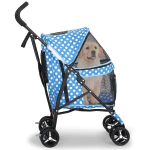 Athena Collection 4 Wheels Pet Stroller,Dog Stroller for Medium Dogs 22 Lbs Puppy Cat Stroller Pet Cart Pet Gear with Back Pocket, Sun Shade, Blue with Polka-dot