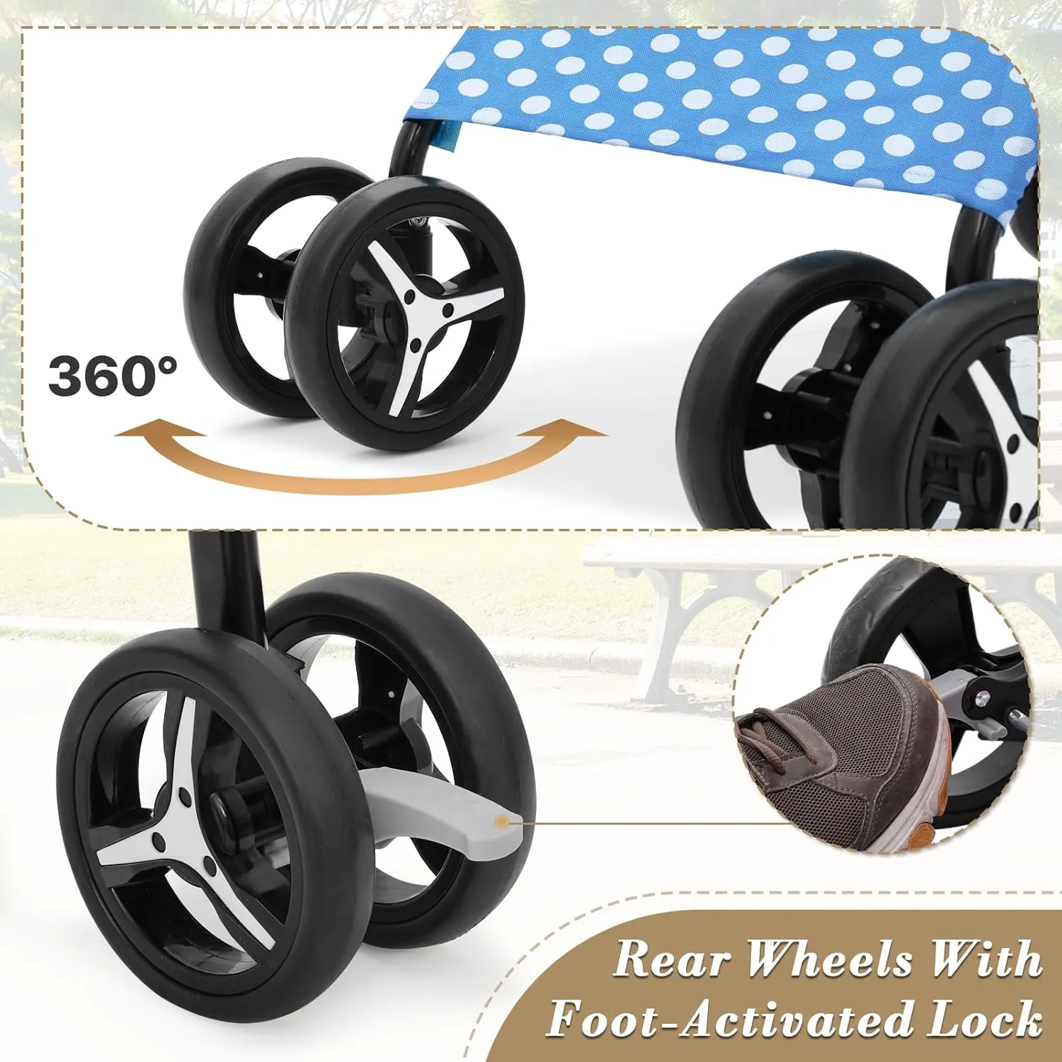 Athena Collection 4 Wheels Pet Stroller,Dog Stroller for Medium Dogs 22 Lbs Puppy Cat Stroller Pet Cart Pet Gear with Back Pocket, Sun Shade, Blue with Polka-dot