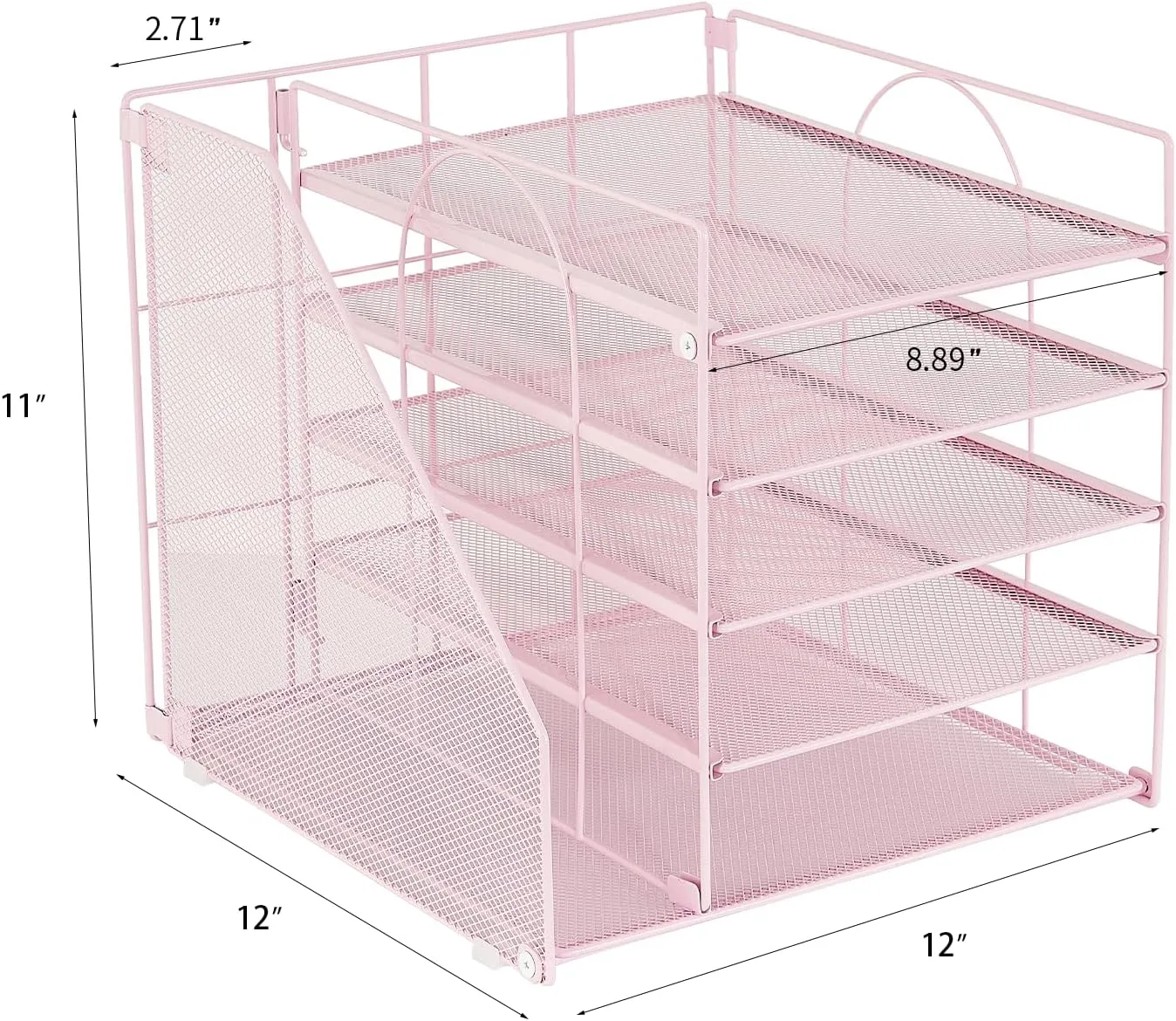 AUPSEN Office Desk Organizer, 5-Tier Paper Letter Tray with File Holder Multifunction Office Supplies and Accessories for Office School Home (Pink)