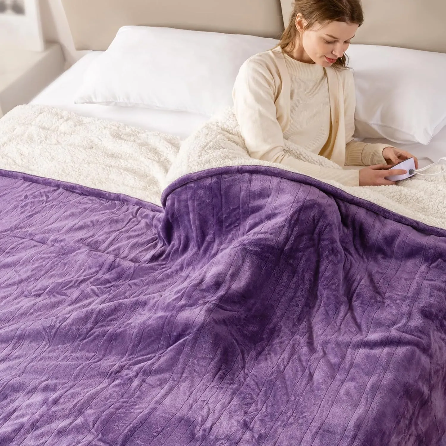 Bearhug Electric Blanket Full Size 77" x 84" Silky Velvet & Warm Sherpa Heated Blanket, 10 Heat Settings & 0.5-12 Hours Adjustable Timer, Fast Heating, Machine Washable