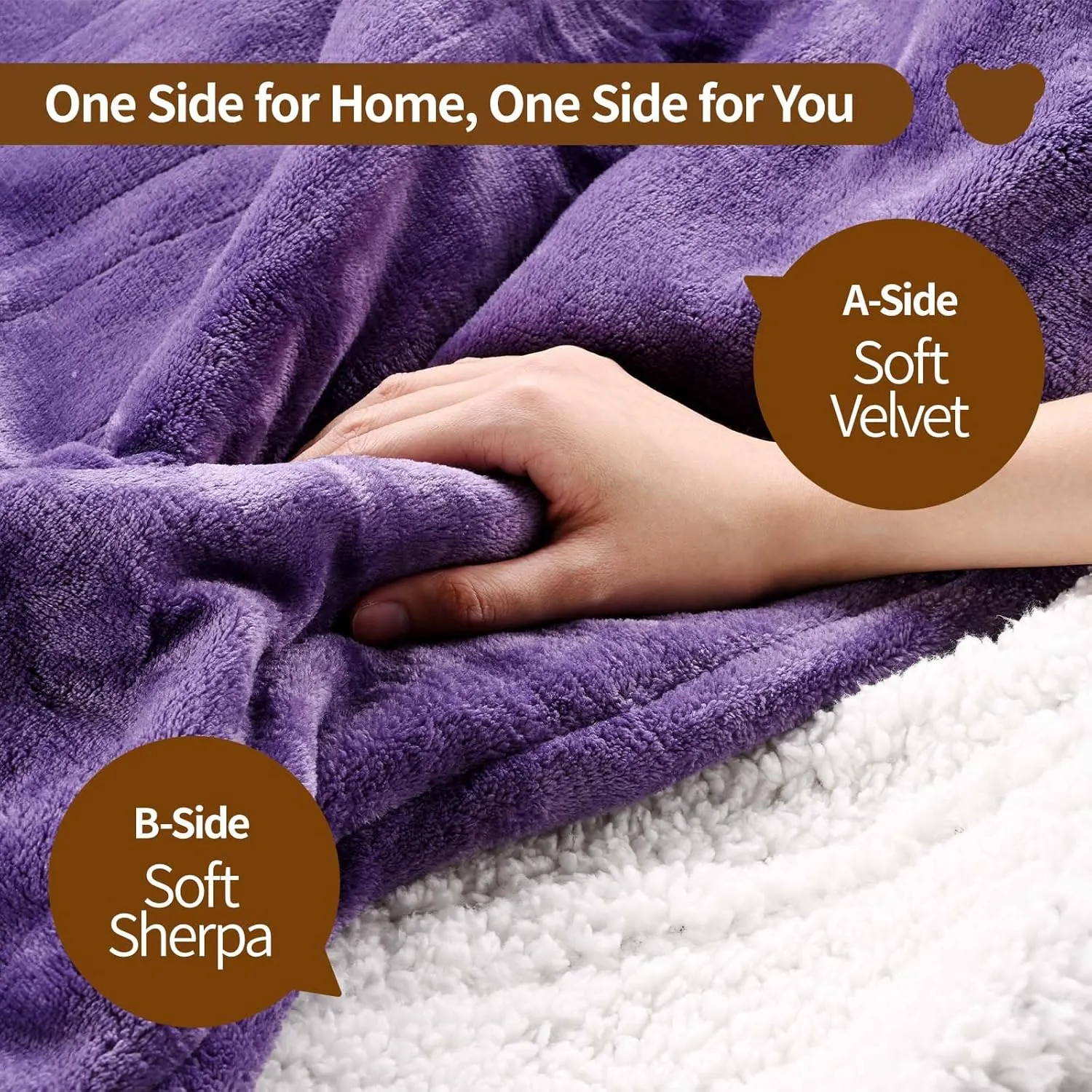 Bearhug Electric Blanket Full Size 77" x 84" Silky Velvet & Warm Sherpa Heated Blanket, 10 Heat Settings & 0.5-12 Hours Adjustable Timer, Fast Heating, Machine Washable