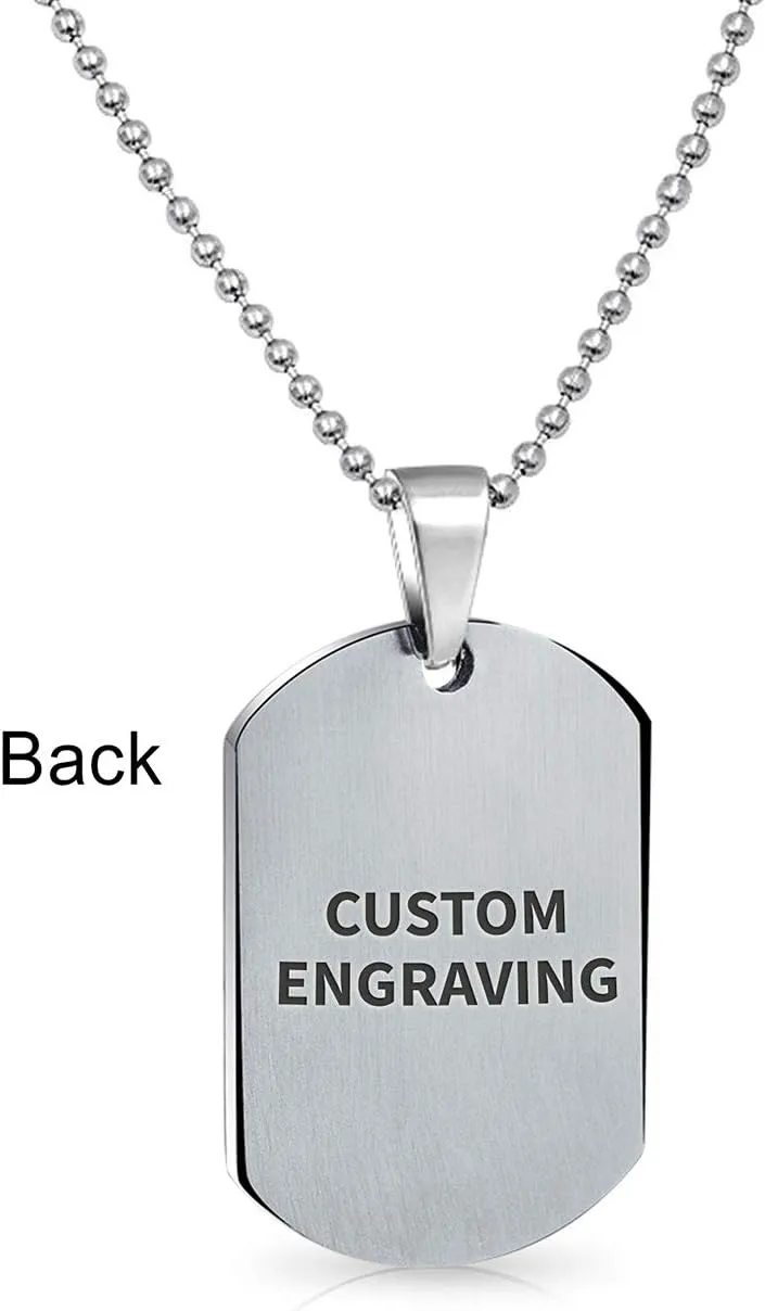 Bling Jewelry Unisex Personalize Customizable Medical Identification Medical ID Dog Tag Steel Pendant Necklace For Men Women 20 Inch Chain SM MED LG