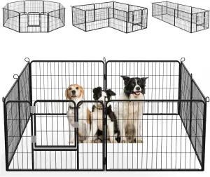 BOSSIN Heavy Metal Pet Dog Playpen for Small/Medium Dogs,8 Panels 24"/32/40 Height x 32" Width Rustproof Puppy Playpen Indoor & Outdoor,Foldable Dog Fences for The Yard,Home,Camp