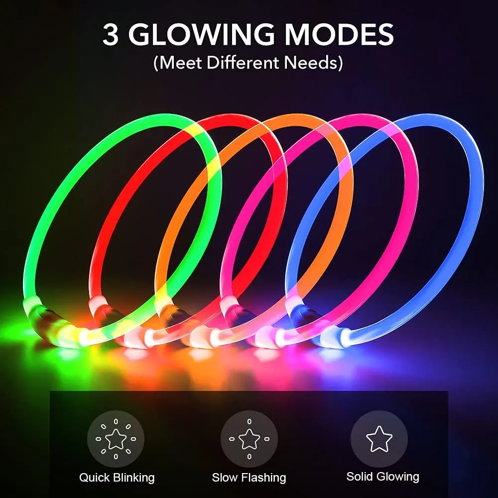 BSEEN Light Up Dog Collar - Rechargeable LED Dog Collar - 360 Glow in The Dark Pet Collar for Small Medium Large Dogs, TPU Cuttable Puppy Collar Safety Dog Lights for Night Walking (Red 70cm)
