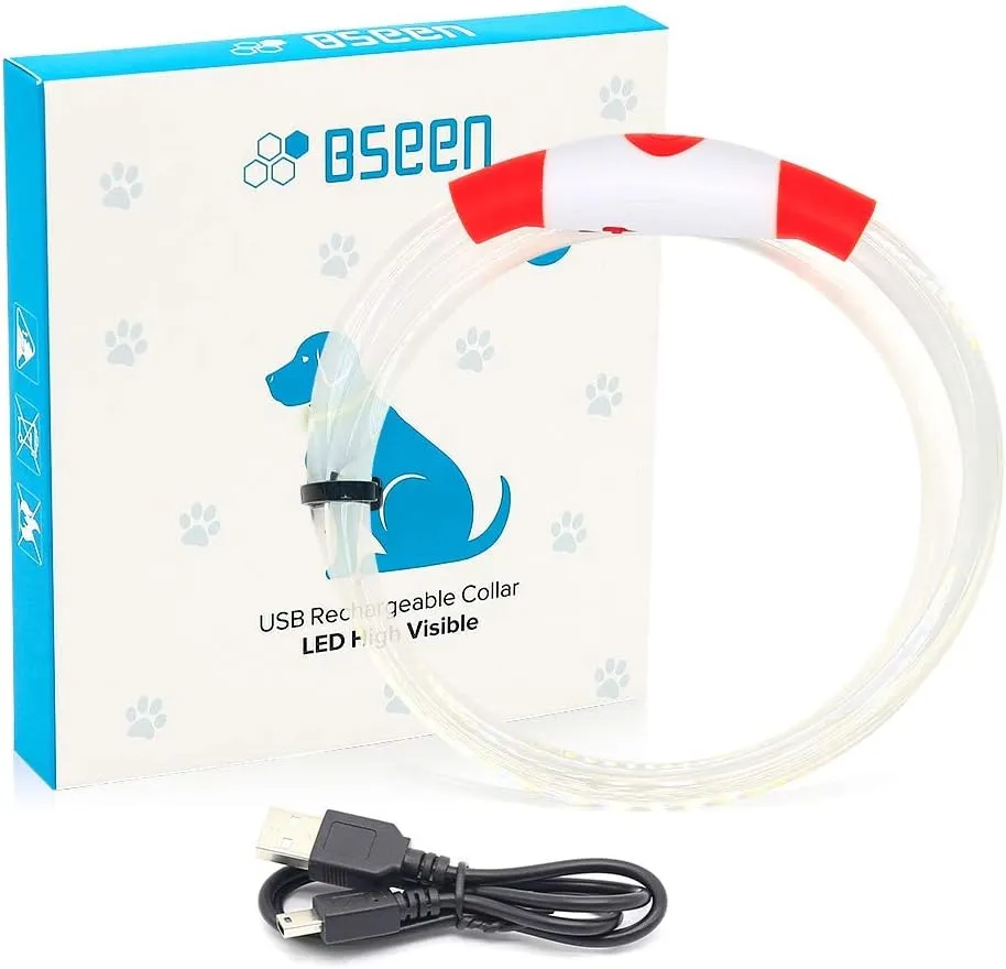 BSEEN Light Up Dog Collar - Rechargeable LED Dog Collar - 360 Glow in The Dark Pet Collar for Small Medium Large Dogs, TPU Cuttable Puppy Collar Safety Dog Lights for Night Walking (Red 70cm)