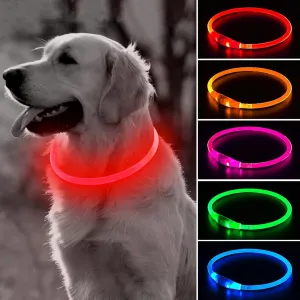 BSEEN Light Up Dog Collar - Rechargeable LED Dog Collar - 360 Glow in The Dark Pet Collar for Small Medium Large Dogs, TPU Cuttable Puppy Collar Safety Dog Lights for Night Walking (Red 70cm)