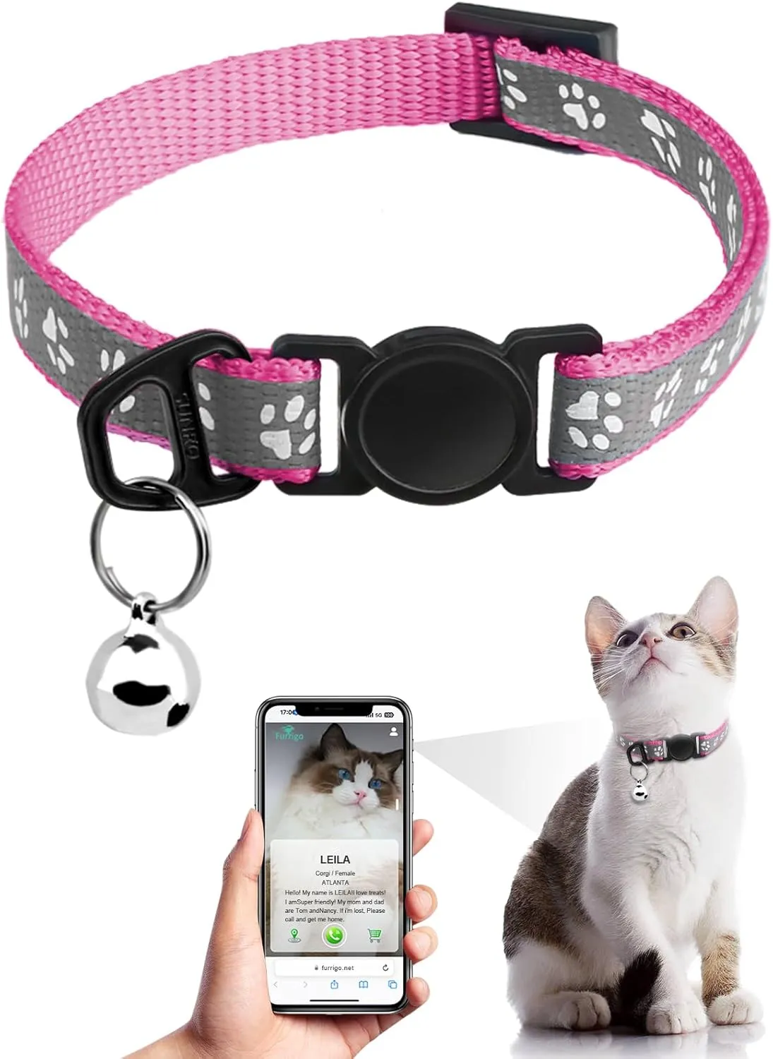 Cat Collar Breakaway with QR Code Name Tag, Reflective Kitten Collars with Bell, Cat ID Tag Personalized, Ultra-Durable, Adjustable, Quick Release, Fits Most Girl Boy Small Large Cats (8''-13.3'')