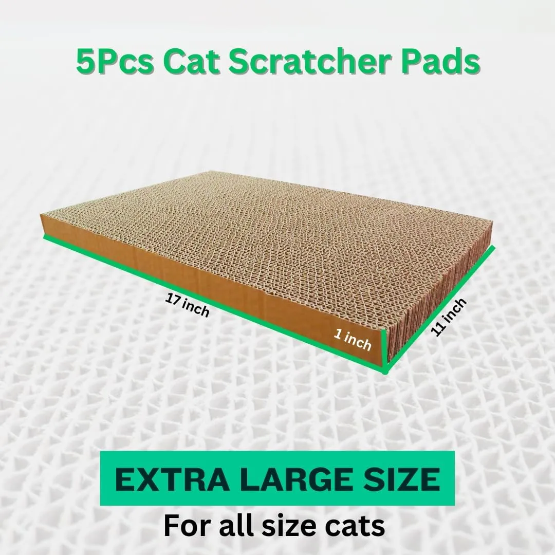 Cat Scratch Pad 5 in 1, Cardboard Cat Scratcher, Scratching Pads for Indoor Cats, Cat Scratching Post Reversible Cat Scratching Board (5 Pack)