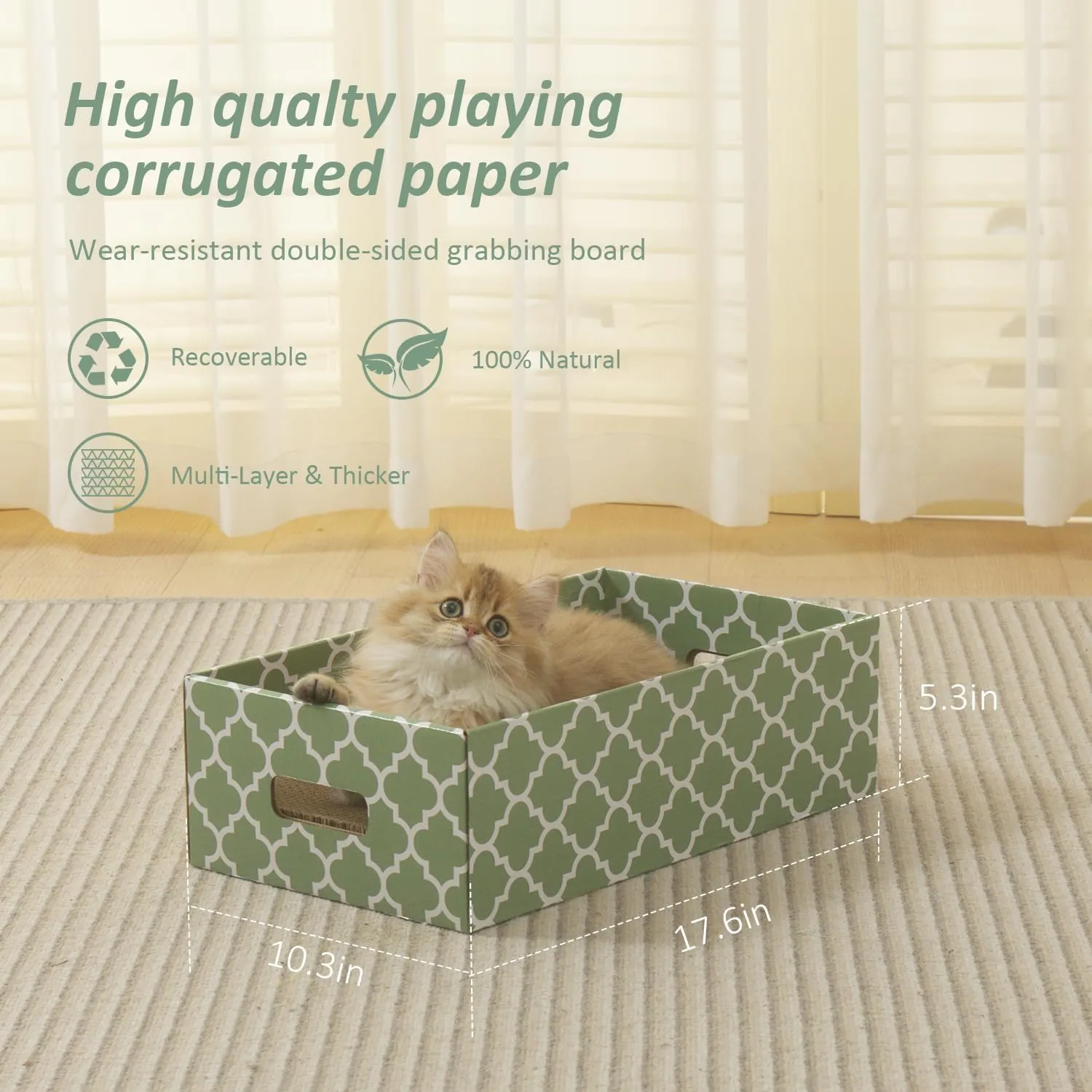Cat Scratching Board5PC Cat Scratch Pad with BoxReversible Corrugated Cat Scratcher Cardboard and Lounge Bed for Indoor Cats, Catnip