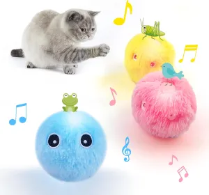 Cat Toy Balls with Sound, Chirping Cat Toys with Catnip, 3 Pcs Fluffy Plush Toy Balls, Interactive Kitten Toys for Indoor Cats (Bird Frog Crickets, Plush)