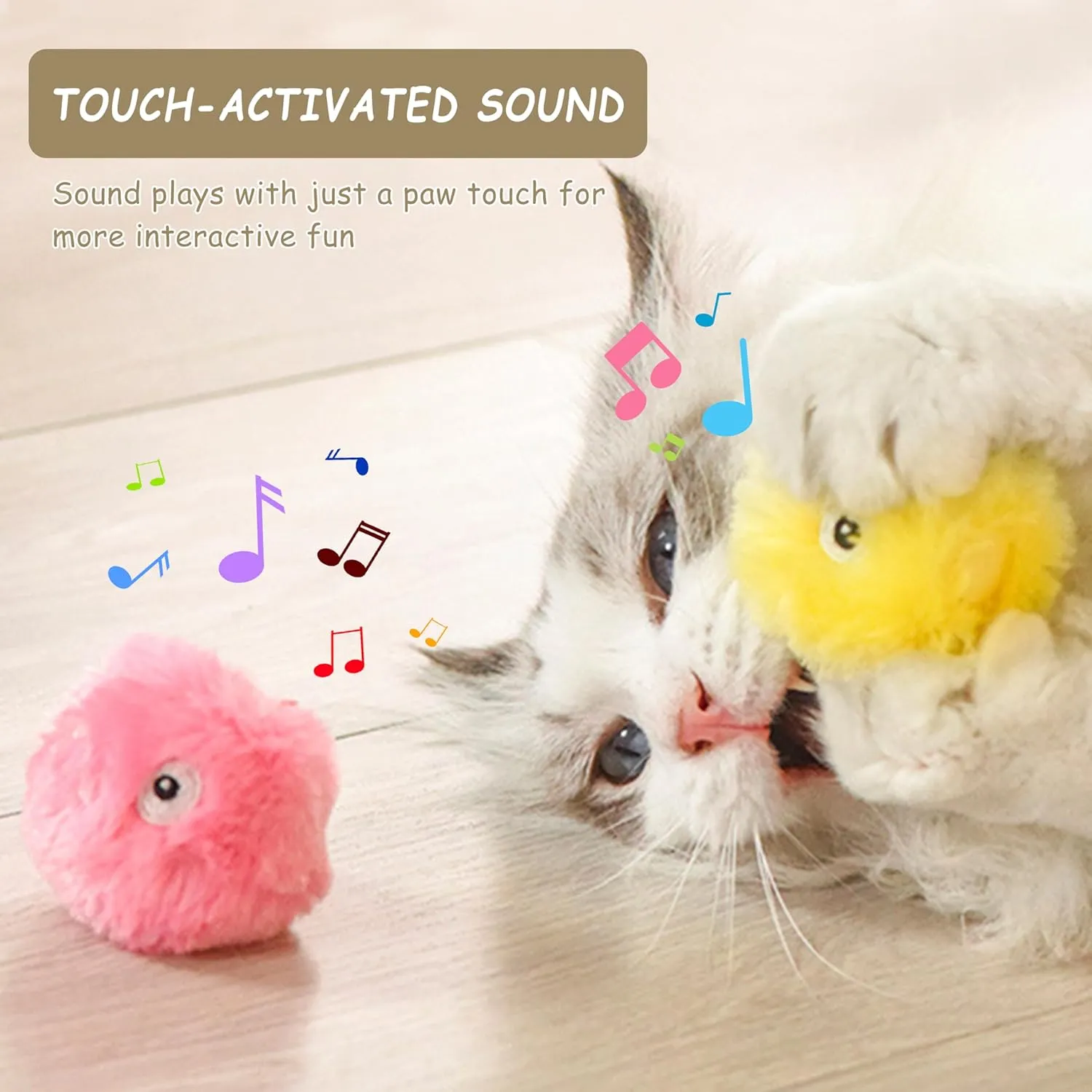 Cat Toy Balls with Sound, Chirping Cat Toys with Catnip, 3 Pcs Fluffy Plush Toy Balls, Interactive Kitten Toys for Indoor Cats (Bird Frog Crickets, Plush)