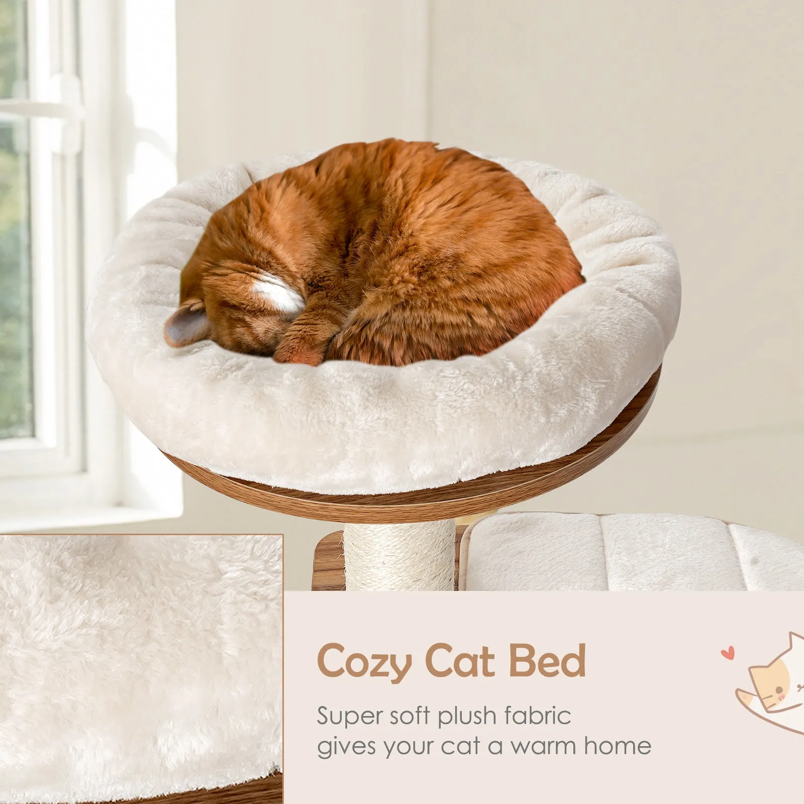 Cat Tree for Indoor Cats with Padded Plush Perch-Brown