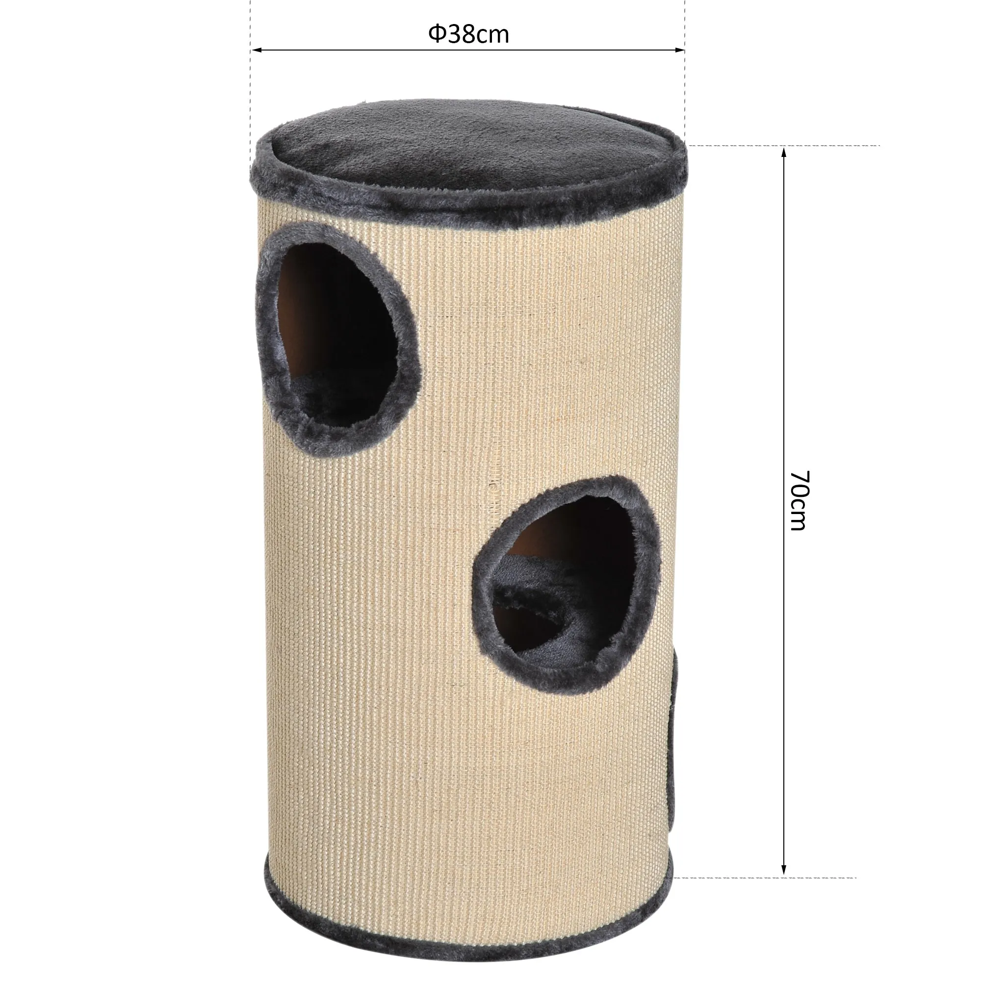 Cat Tree, Plush, Ф38x70H cm-Beige/Grey