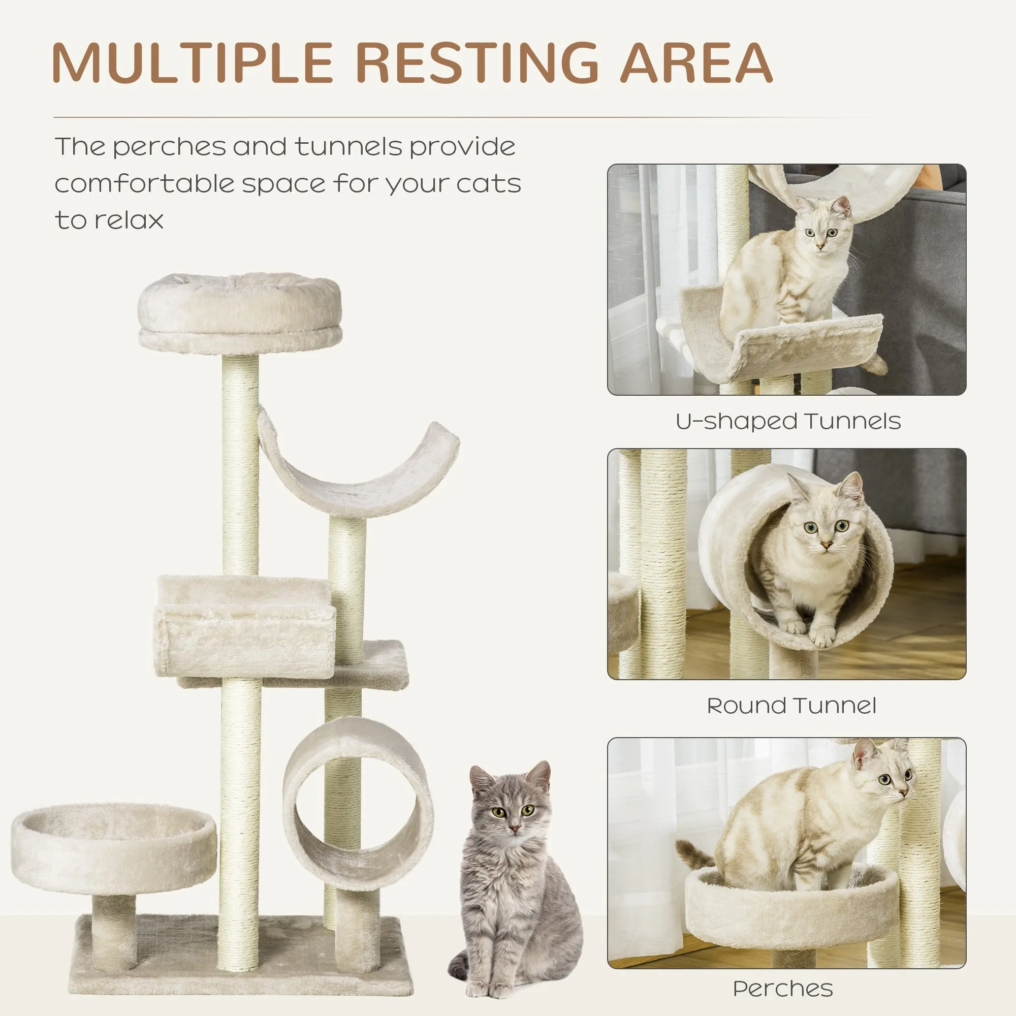 Cat Tree Plush 50Lx40Wx105H cm-Beige