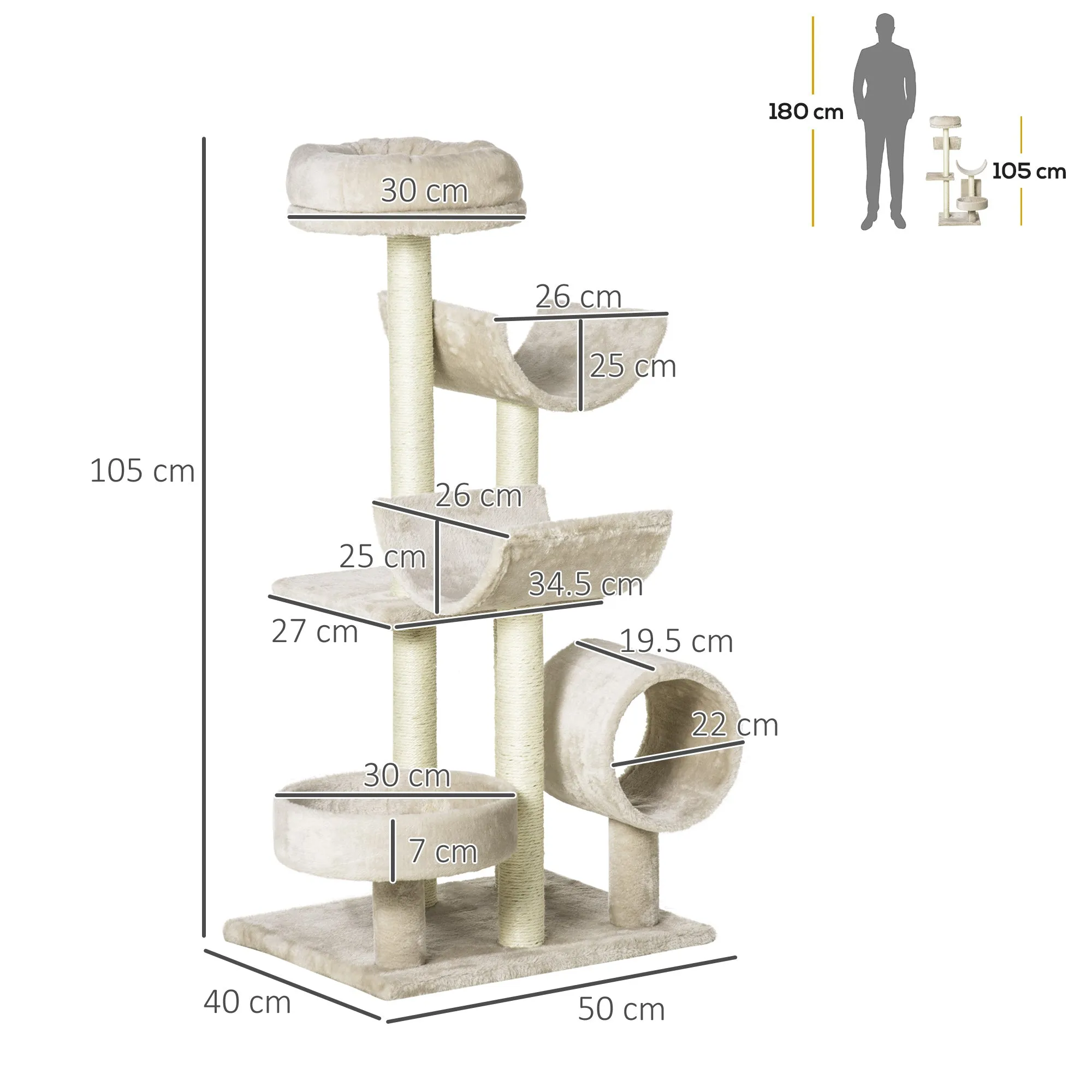 Cat Tree Plush 50Lx40Wx105H cm-Beige