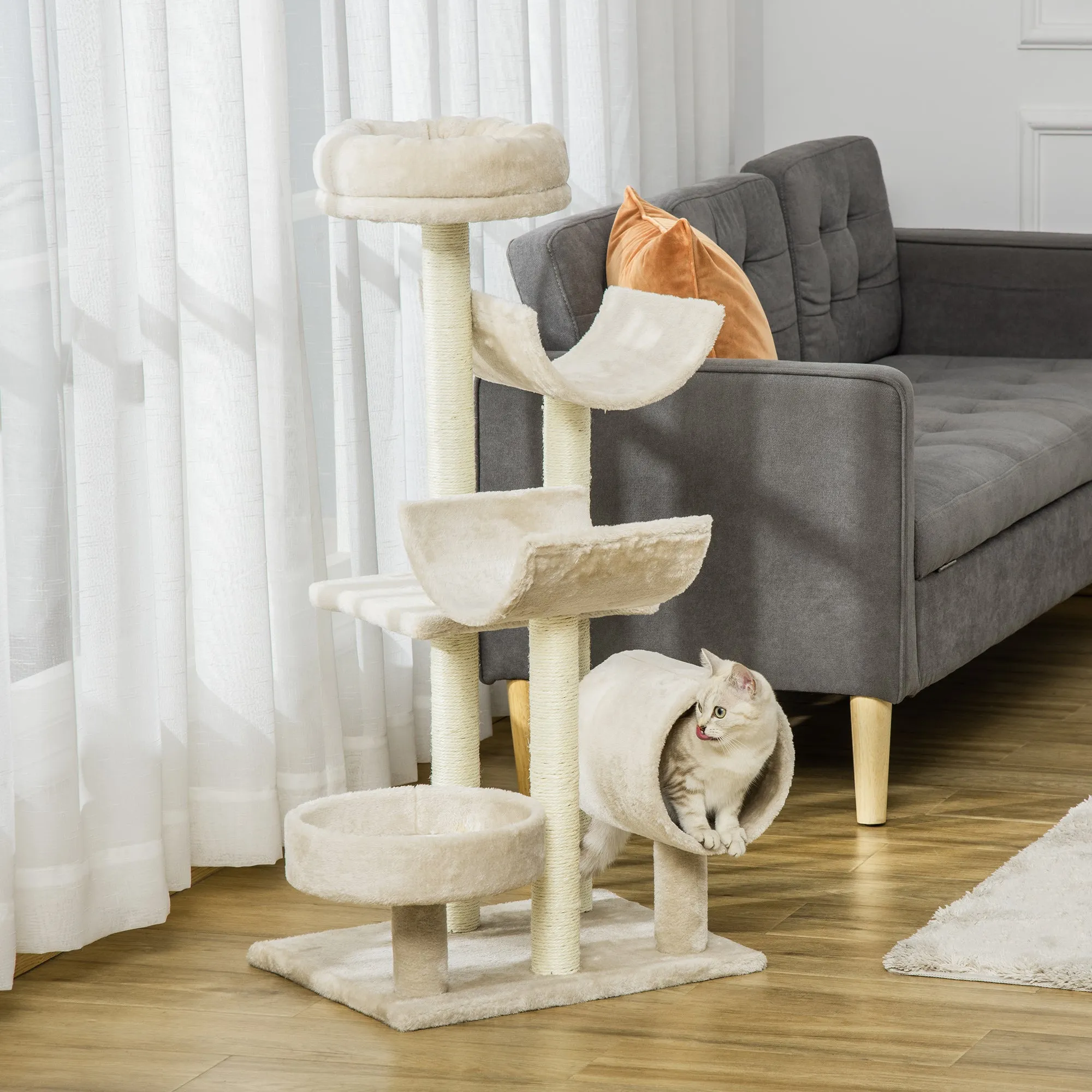 Cat Tree Plush 50Lx40Wx105H cm-Beige
