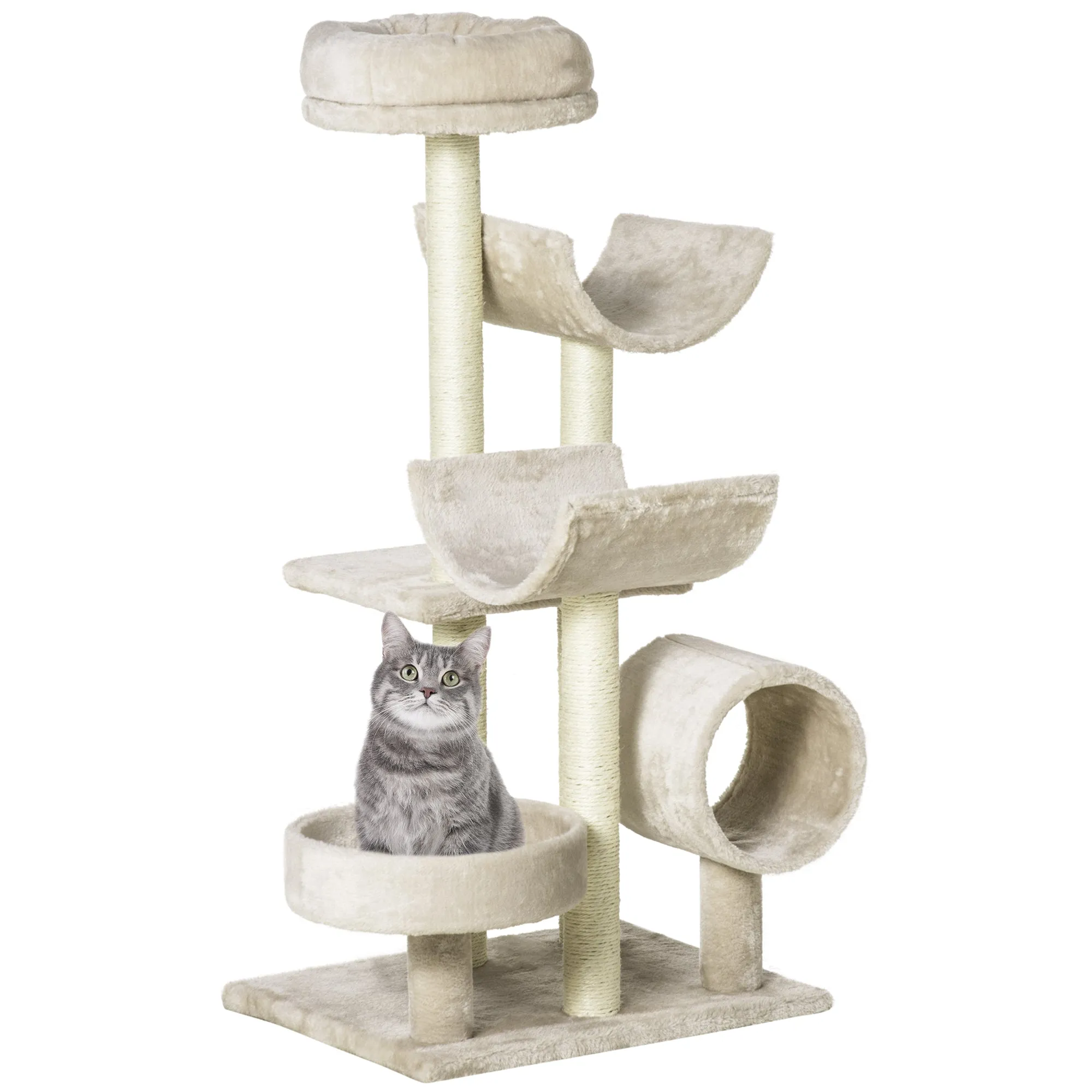 Cat Tree Plush 50Lx40Wx105H cm-Beige