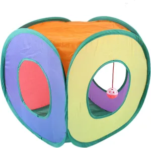 Cat Tunnels, Cat Cube for Indoor Cats, Funny Cat Teepee Foldable Cat Toy Three Side Ports for Cats Kittens Small Dogs Playing Training, Rainbow Wuwai