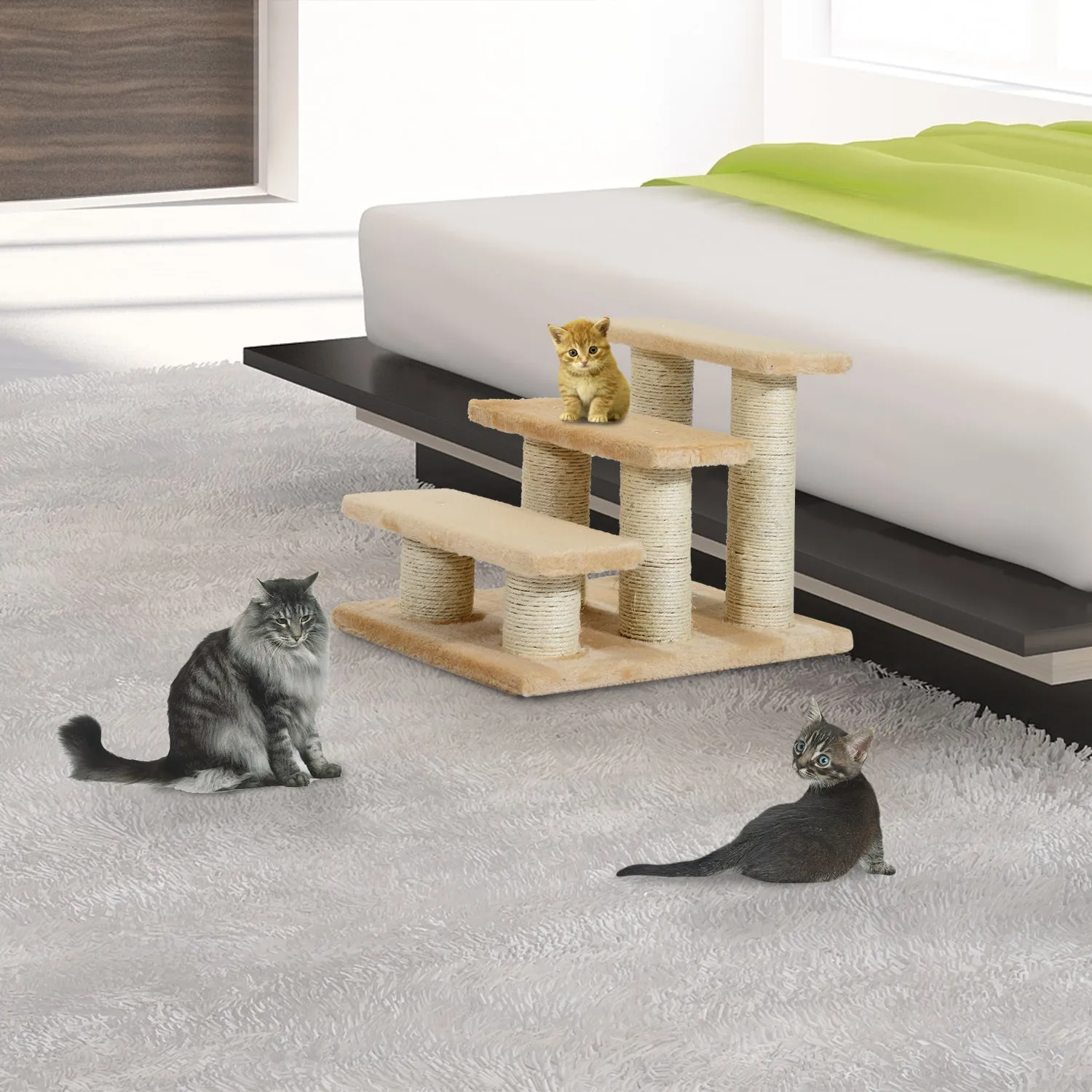 Cats 3-Tier Particle Board Stair Scratch Tree Beige