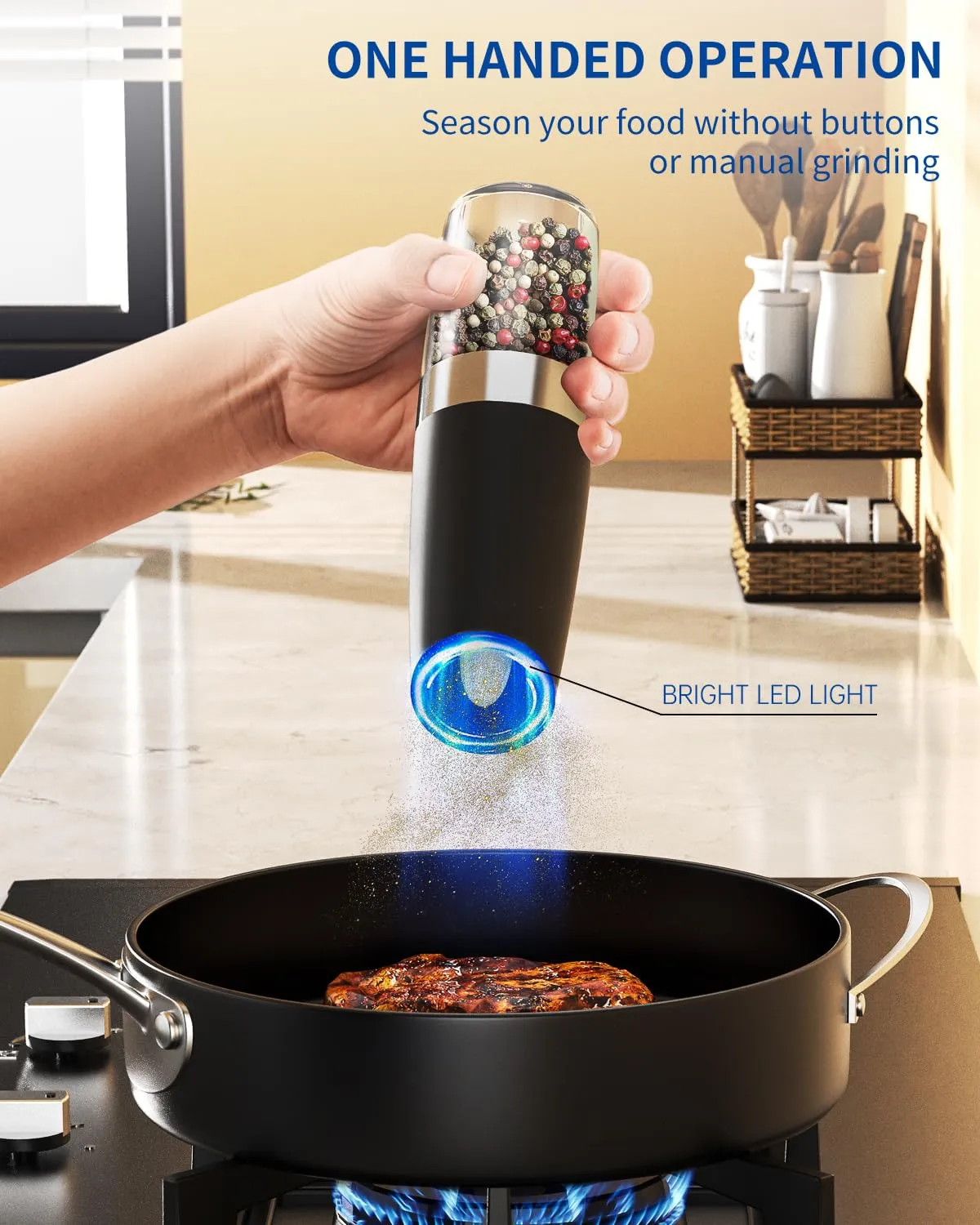 CIRCLE JOY Graviry Electric Salt and Pepper Grinder Set Automatic Salt and Pepper Grinder Set with LED Light, Battery Operated, Adjustable Coarseness, Large Capacity, for Home Kitchen BBQ
