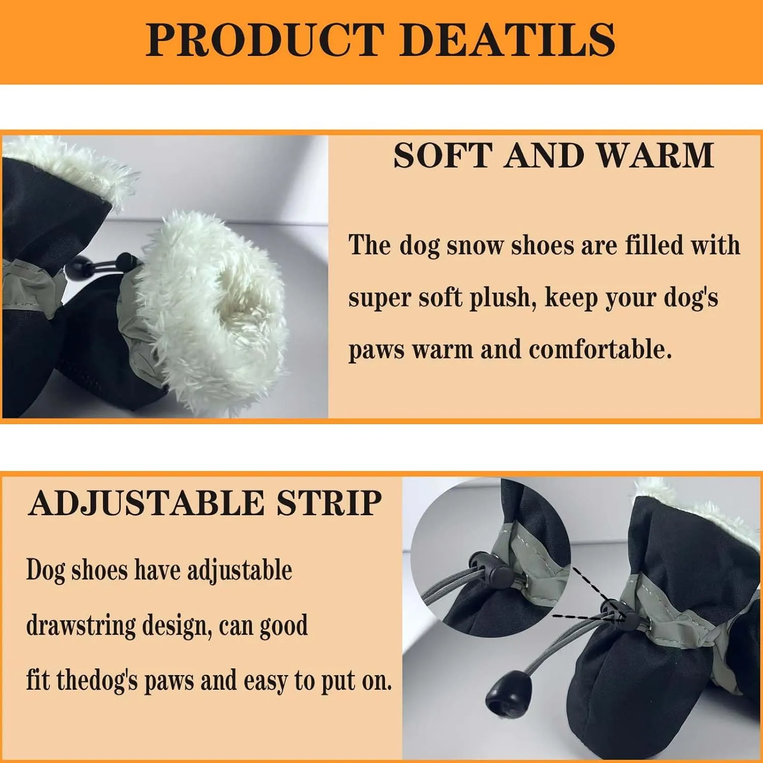 Dog Boots Dog Snow Boots for Winter, Dog Winter Boots Dogs with Anti-Slip Sole and Plush,Boots & Paw Protecto with Reflective Straps for Small Medium Dogs 4PCS
