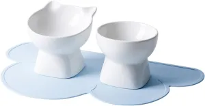 Dog Food Bowls Ceramic Pet Bowls & Dog Water Bowls No Spill Non Skid, Feeding Bowls with Dog Bowls Silicone Mat for Small Medium Large Size Dogs, Cat Pet Dog Dishes Set(White)